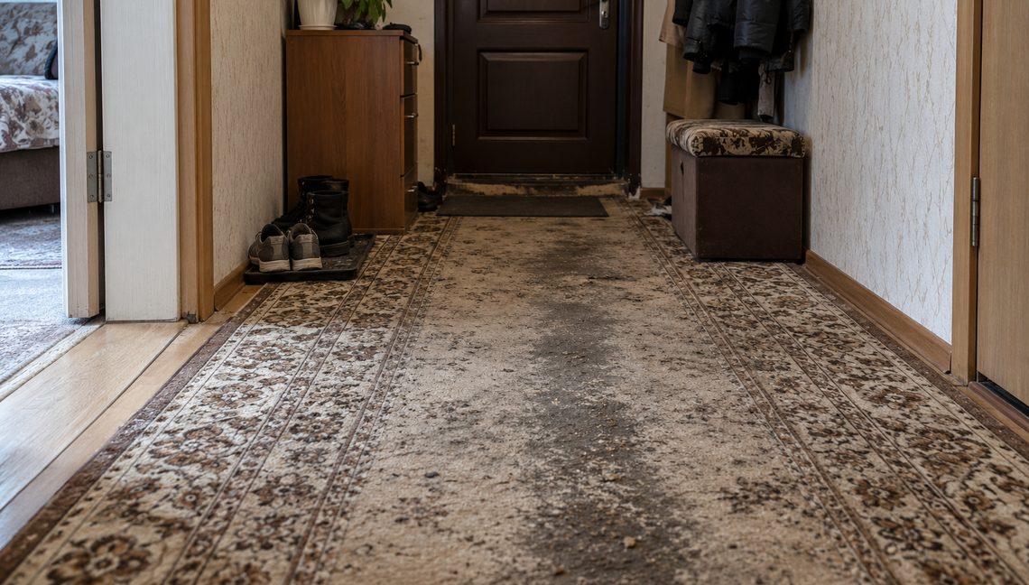 Ковровая дорожка в коридоре — до уборки