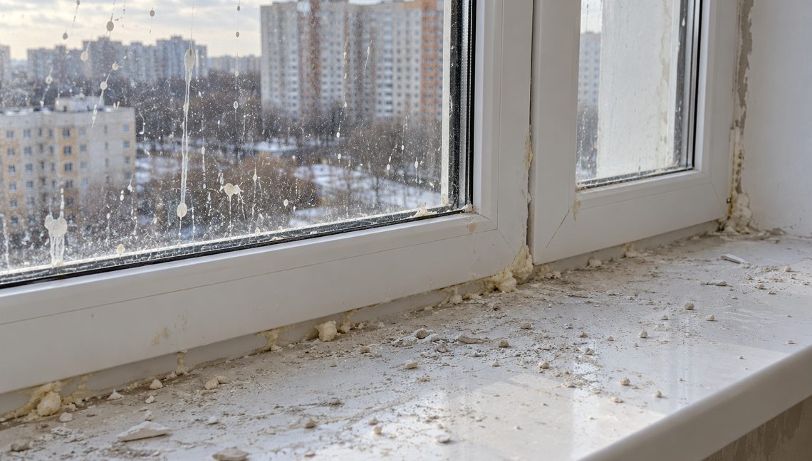 Новое окно и подоконник — до уборки