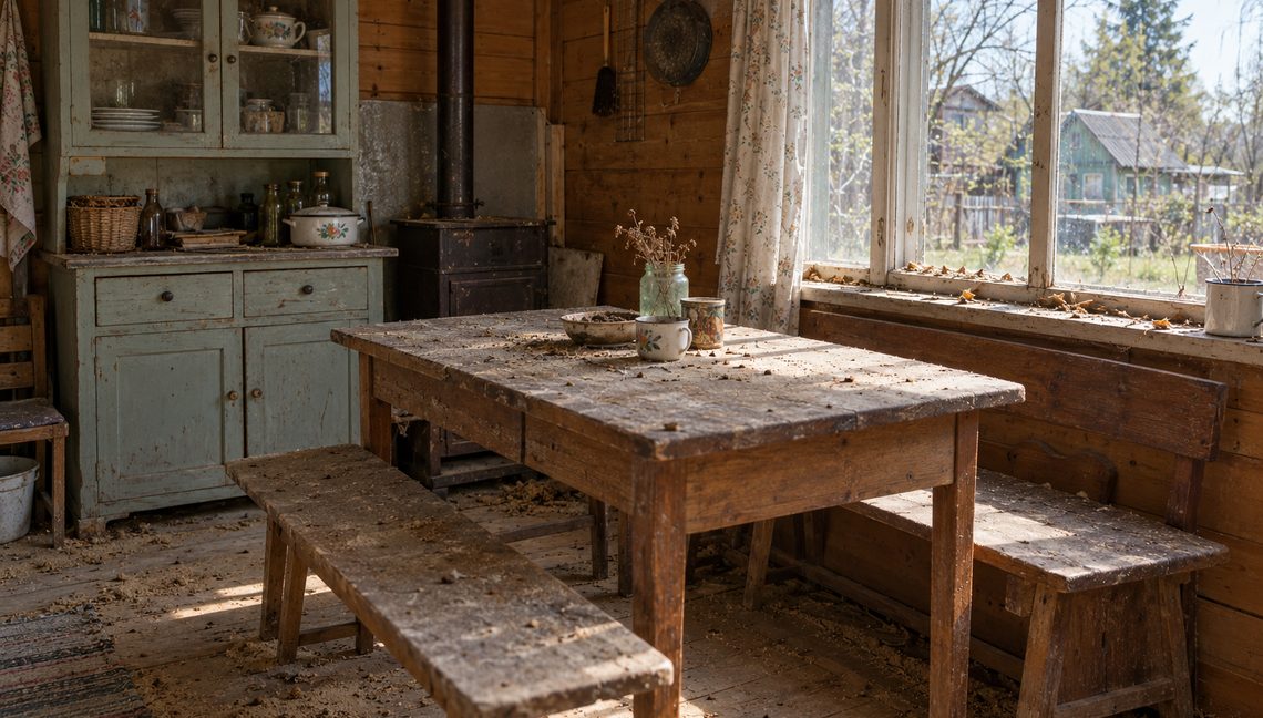 Летняя кухня после зимы — до уборки
