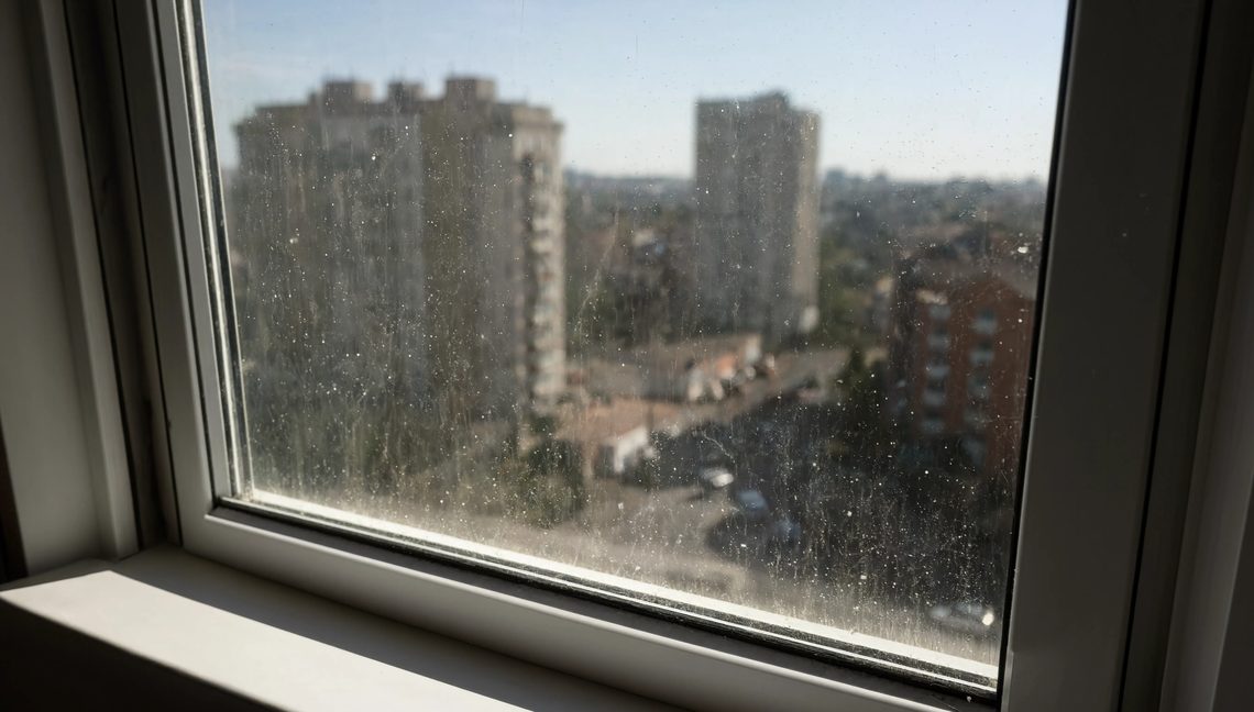 Окно с двух сторон — до уборки
