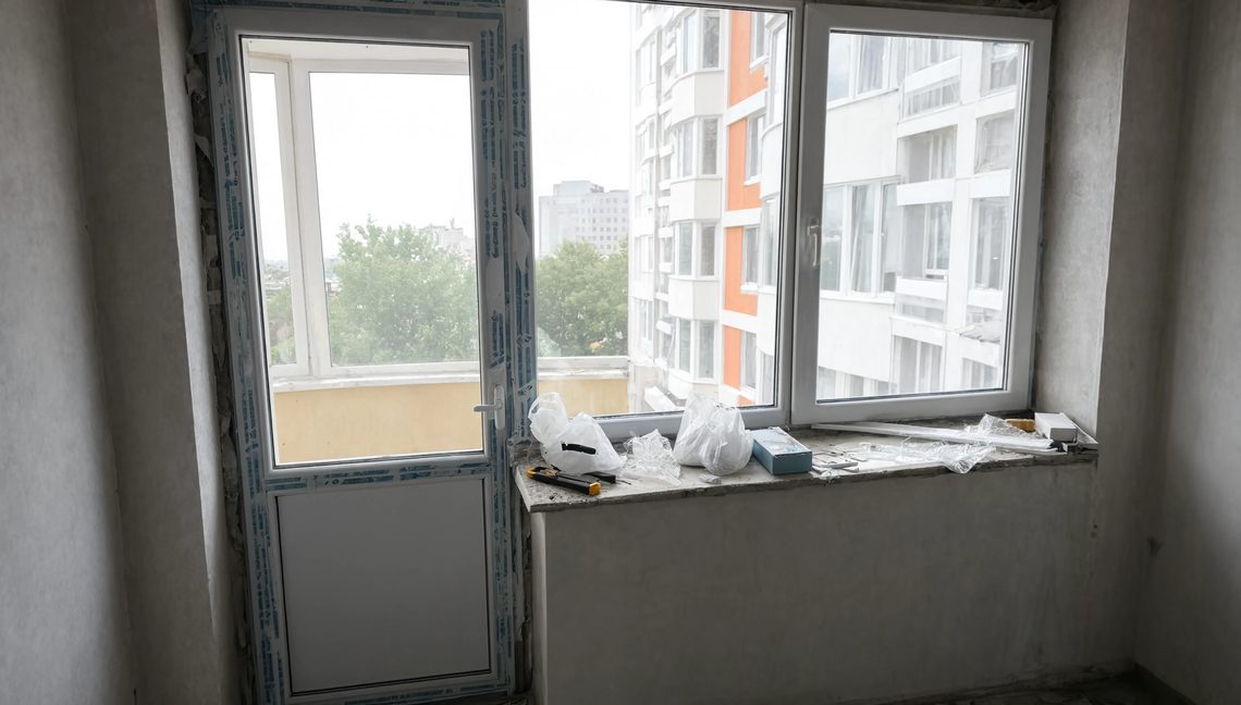 Окно с балконным блоком — до уборки