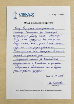 Отзыв на бланке: И. Соколова, Генеральная, Москва, 15 января 2025